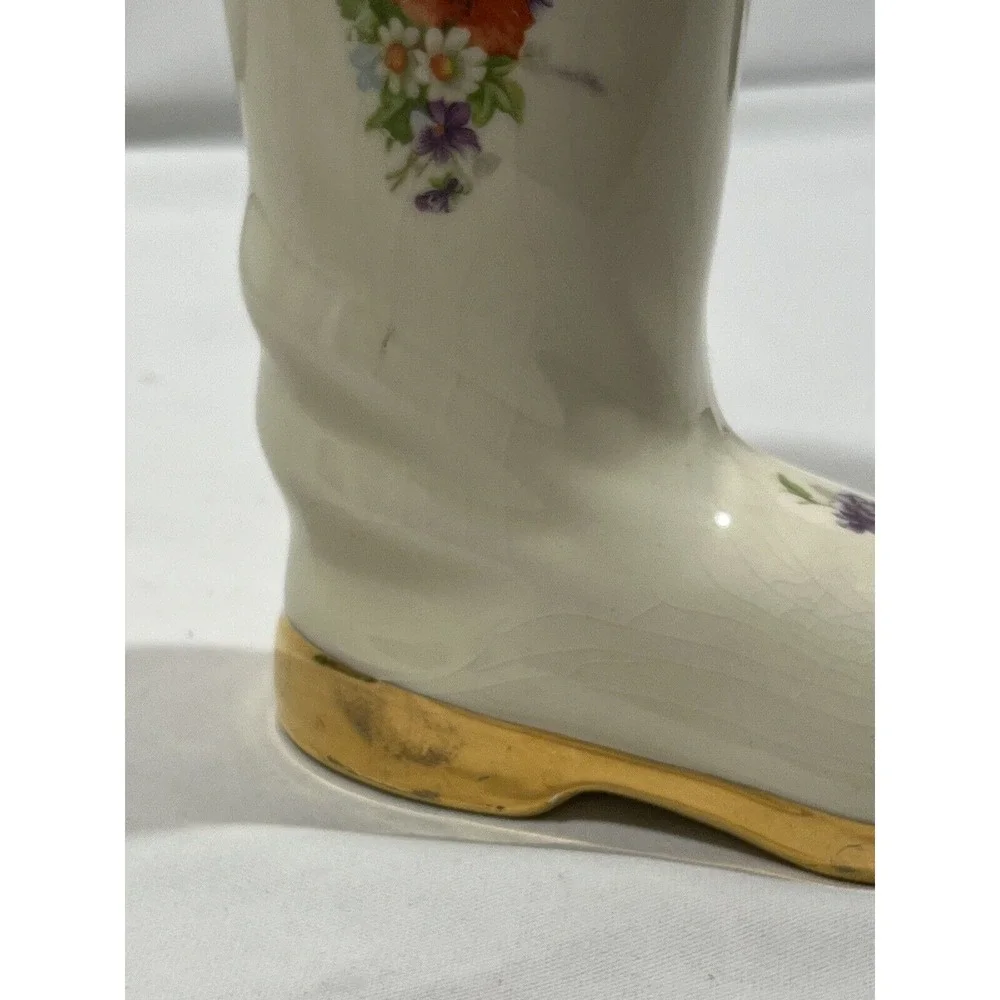 Vintage Ceramic Boot Vase Planter Hand Painted Cottagecore Farmhouse Garden